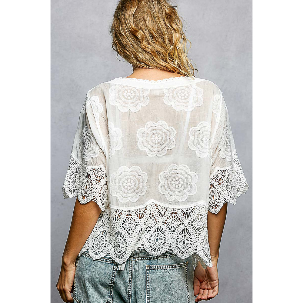 SMC233 OW Pol V Neck Relaxed Fit Jacket Top One Size - Picture 3 of 4